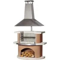 Buschbeck Grillkamin Kampen - Eleganter Grill für Garten und Terrasse - Grillkamin aus hochwertigem Beton in Weiß und Terrakotta, ideal für gesellige Grillabende im Freien.
