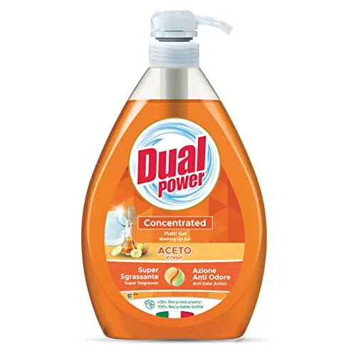Dual Power Essiggel-Teller, konzentrierter Tellerreiniger mit hoher Entfettungskraft, ideal für verkrustetes Geschirr, geruchshemmend, Made in Italy, Spender 1 l, 1000 ml