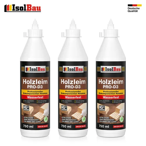 Holzleim D3 Weißleim Wasserfest 3 x 750 ml | 860 g Leim Holzkleber Innen & Außen