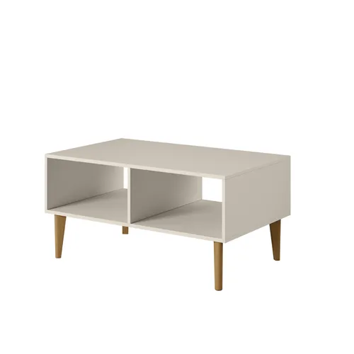 BERGEN Bank, beige, Kaschmir, skandinavischer Stil, Couchtisch, 100x60x48, natürliche Holzbeine
