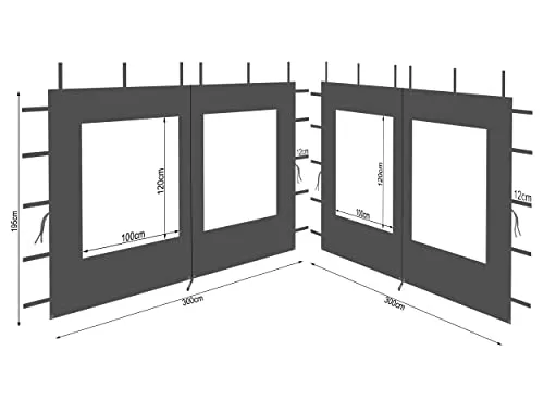 Quick Star Pavillonseitenteil 2er Set mit Fenster - Pavillon-Seitenteile für 3x3m Pavillons, wasserabweisend, mit Reißverschluss und klarsicht Fenster für optimalen Schutz und Sicht.