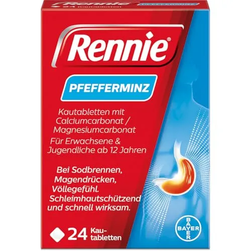 Rennie Pfefferminz Kautabletten gegen Sodbrennen – 24 Stück von Rennie