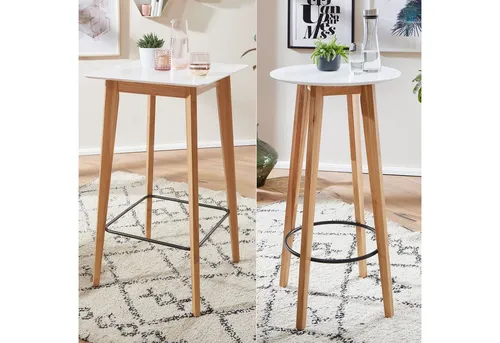 FineBuy Stehtisch 60x110 cm Weiß - Moderner Bartisch für 4 Personen - Bartisch im skandinavischen Design, ideal für Partys und gesellige Runden. Robuste MDF-Tischplatte mit Eichenholzbeinen und einzigartigem Charme.