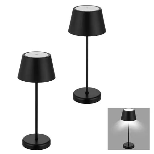 REV 2x LED Akku Tischlampe – Tischleuchten für Wohn- & Schlafzimmer, Garten - 38cm, IP44, Touch, Dimmbar – Nachttischlampe kabellos, schwarz