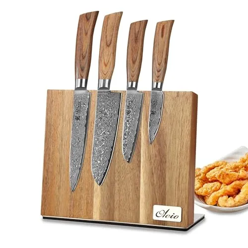 Wakoli EDIB Pro Messer Set - magnetischer Messerblock | Küchenmesser 4-teilige, 8–17cm aus 67 Lagen Damaststahl mit VG10-Kern | Damastmesser Set mit Pakkaholzgriffe | Messerset für Fleisch & Gemüse