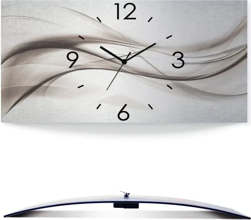 ARTland Wanduhre, gebogen Funkuhr - schwarzer Zeiger Abstraktes Design - schöne Welle Größe: 50x25 cm