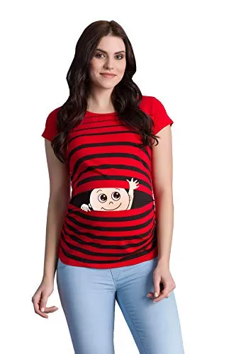 Winke Winke Baby Umstandsshirt - Lustiges Schwangerschaftsshirt in Rot - T-Shirts für Schwangere mit seitlichen Raffungen für optimalen Tragekomfort, aus 95% Baumwolle, perfekt für werdende Mütter und stylisch in der Schwangerschaft.