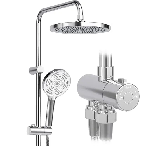 Regendusche ohne Armatur Chrome, Duschsystem mit Duschkopf Duschgarnitur Edelstahl Duschsäule Überkopfbrause set Kopfbrause Rund 25cm