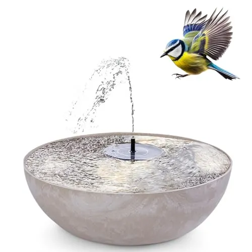 matches21 HOME & HOBBY Solar-Brunnen Set für draußen - Teichdekoration, 45 cm sandfarbene Schale, umweltfreundlich solarbetrieben, ideal für Garten-Deko und Vogeltränke.