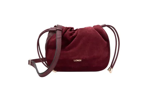 L.CREDI Pheline Umhängetasche 23cm in Weinrot - Stilvolle Umhängetasche für Damen in edlem Weinrot, aus strapazierfähigem Polyurethan. Praktisch mit einem Hauptfach und einem modernen Zugbandverschluss. Ideal für den Alltag.