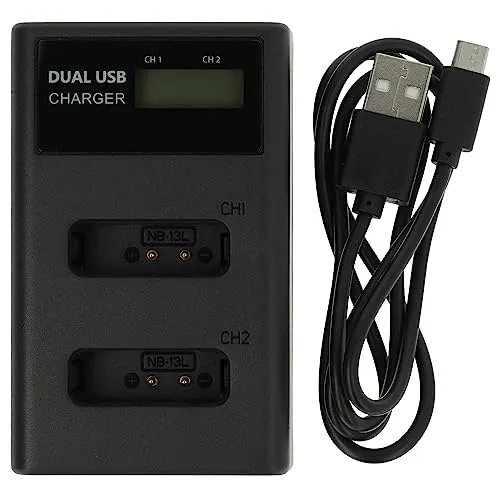 vhbw Dual Micro-USB + USB-C Ladegerät kompatibel mit Canon PowerShot G9X M2, G7X Mark 2, G9X Kamera - Ladeschale + Micro-USB Kabel Ladeanzeige