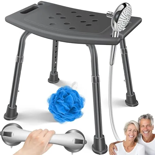 KESSER® Duschhocker höhenverstellbar – Sicher und komfortabel im Bad - Höhenverstellbarer Duschhocker mit rutschfesten Gummifüßen für maximale Sicherheit. Ideal für Senioren und Personen mit eingeschränkter Mobilität. Praktisches Extra: integrierter Duschbrausenhalter.
