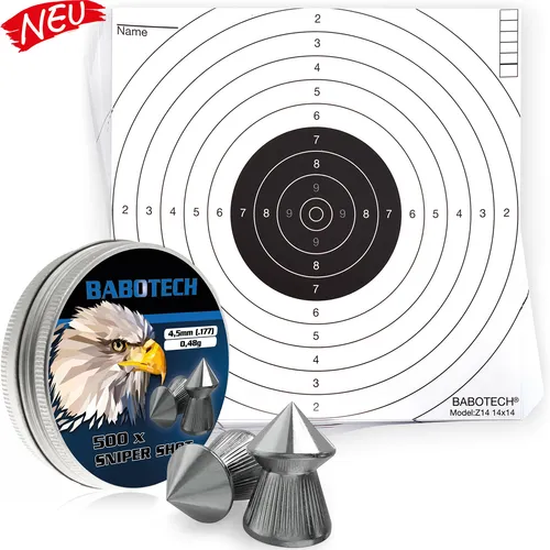 Diabolos 4,5mm Spitzkopf + 100 Zielscheiben für Luftgewehr Luftpistole Dose 500