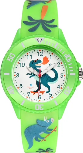 Alienwork Kids Dino T-Rex Lernuhr - Armbanduhren für Kinder, robust und wasserdicht bis 5 ATM, ideal zum Zeit lernen und für aktive Abenteuer im Wasser.