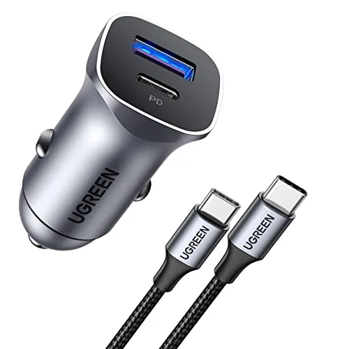UGREEN Kfz-Ladegerät USB C 30 W PD QC 3.0 PPS mit Kabel Ladegerät Zigarettenanzünder 12 V kompatibel mit iPhone 17 Pro Max Air 16 15 14 13 Galaxy S25 Ultra Plus S24 A15 A05s Pixel 10 9 8 7 iPad Pro