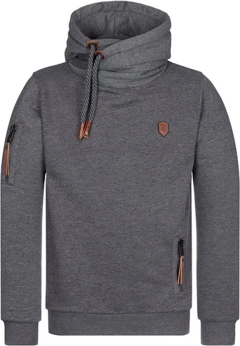 Naketano Herren Kapuzenpullover Pimp - Anthracite Melange, Größe:L - Stylischer Kapuzenpullover für Herren mit Kordelzug und Kunstlederapplikationen, perfekt für lässige Looks und angenehmen Tragekomfort.