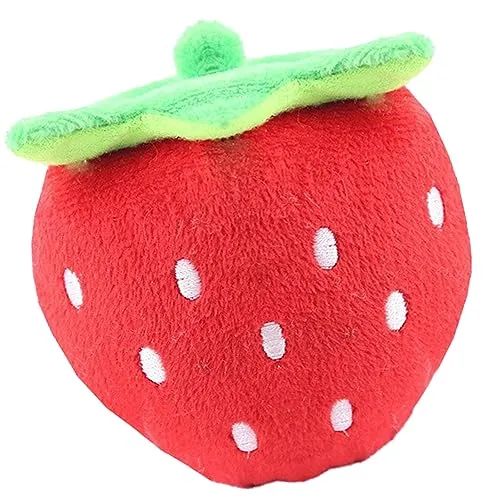 soobu Plüschspielzeug für Hunde in Form einer Erdbeere aus Plüsch für Haustiere, lindert Langeweile, Beißschutz, quietschender Klang (rot)
