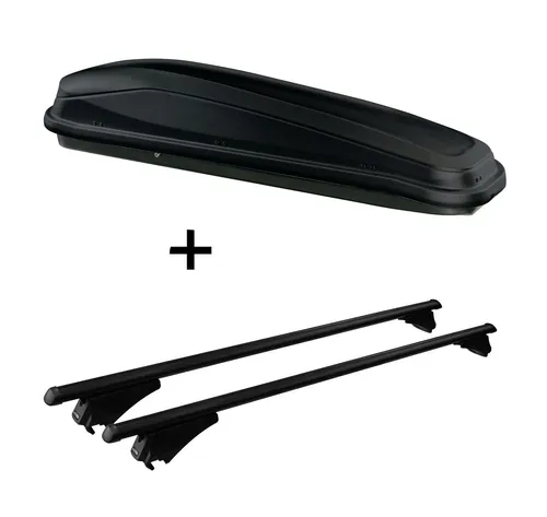Dachbox JUEASY300 300Ltr schwarz mit Relingträger für Opel Vectra Kombi - Praktisches Set: Dachbox JUEASY300 (300L) und Relingträger für Opel Vectra Kombi 2002-2008. Ideal für bis zu 6 Skier oder 2 Snowboards. Einfach zu montieren und sorgt für mehr Platz im Innenraum.