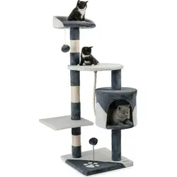 lionto Kratzbaum für Katzen mit 2 Plüschbällen, Höhe 112 cm - Aktivitätskratzbaum mit gemütlicher Höhle und Sisalseil für optimale Krallenpflege. Ideal für kleine und große Katzen, inklusive Wandhalterung für zusätzliche Sicherheit.