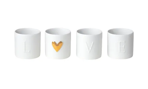 Love Lichter 4er Set: Porzellan Teelichthalter - Teelichthalter aus glasiertem und unglasiertem Porzellan, Höhe: 4,5 - 8 cm. Verleihen Sie Ihrem Zuhause mit diesen stilvollen Vasen eine gemütliche Atmosphäre und setzen Sie Blumen perfekt in Szene.