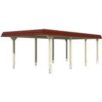SKAN HOLZ Wendland Einzelcarport mit roter Blende - Flachdach Carport in Grau, aus hochwertigem Holz, inklusive Pfostenanker und EPDM Folie für optimalen Wetterschutz.