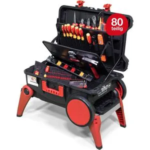 Wiha Werkzeugkoffer Set XXL 4 electric - 80-teilig, VDE zertifiziert und ideal für Elektriker, mit komfortabler Werkzeugentnahme und robustem Klapptrolley