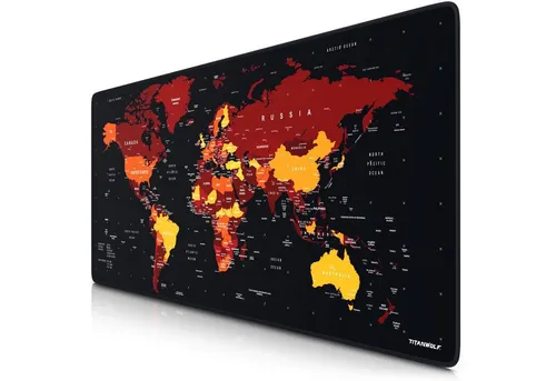 Titanwolf Gaming Mauspad XXL Speed Mousepad 900 x 400 x 3 mm, große Tischunterlage, rutschfest, abwaschbar, Geschwindigkeit & Präzision, Weltkarte rot