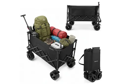 HyperMotion Bollerwagen 200L faltbar für Camping und Freizeit - Vielseitiger faltbarer Transportwagen mit 200L Volumen. Ideal für Camping, Strandausflüge oder Einkäufe. Robust, platzsparend und mit verstellbarem Griff für bequemes Handling.