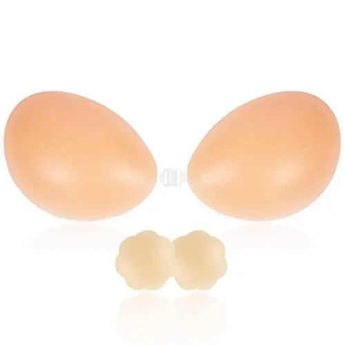 SHINYMOD Klebe BH Silikon Trägerlosen BH Selbstklebend Hochzeits BH Wiederverwendbare Haut Freundlich Bequem Rückenfrei BH Push Up BH Ohne Träger Mit 2Pcs Nippel Abdeckungen Gepolsterte BH
