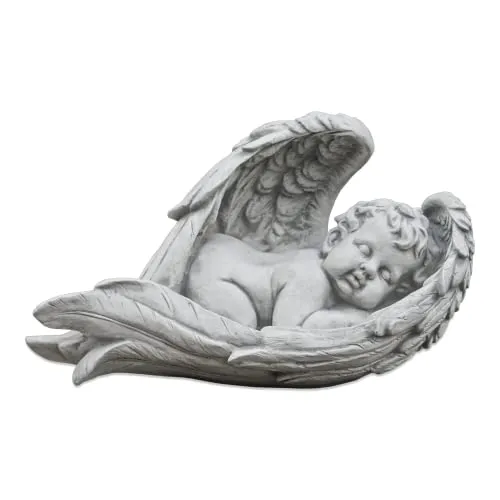 gartendekoparadies.de Baby Engel Grab Figur, Steinfigur H. 22 cm, 9 kg, Grau, frostsicher aus Steinguss für Außenbereich