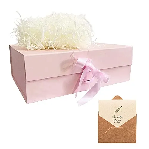 Rosa Geschenkbox 33x26x11cm, Geschenkkarton mit Magnetisch Deckel und Schleife für Hochzeiten, Weihnachten, Geburtstage, Jubiläen Geschenkverpackung Box