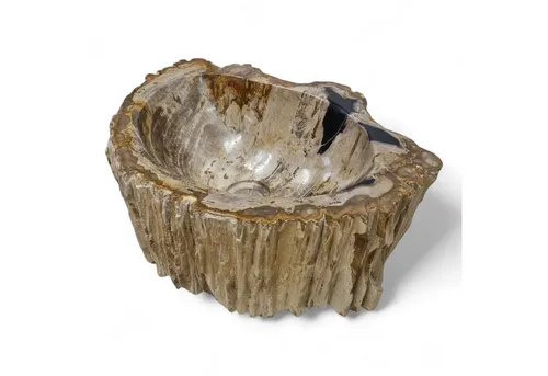 Kinaree Aufsatzwaschbecken Waschbecken Versteinertes Holz #26, Naturstein, versteinertes Holz, Rund, beige, Bruchstein Optik
