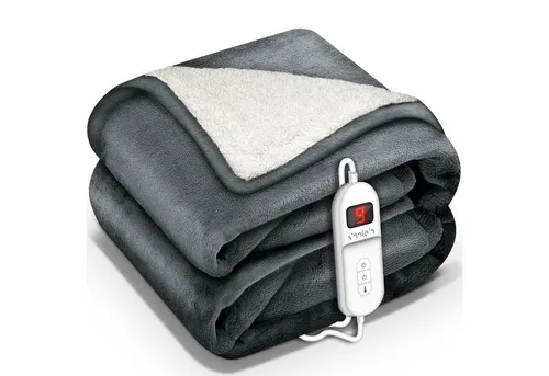 sinnlein® Heizdecke mit Abschaltautomatik 180x130cm Dunkelgrau - Kuschelige Wärmedecke mit 9 Temperaturstufen für individuellen Komfort. Ideal für kalte Abende auf Sofa oder Bett. Waschbar bis 30°C und mit praktischer Abschaltautomatik für sorgenfreies Entspannen.