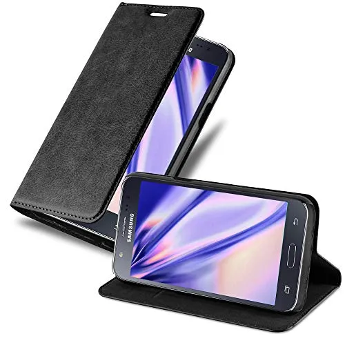 Cadorabo Hülle kompatibel mit Samsung Galaxy J5 2015 aus Premium Kunst Leder Flip Klappbare Stoßfeste Magnetische [Standfunktion] [Kartenfächern] Cover Hülle für Galaxy J5 2015 Tasche in Schwarz