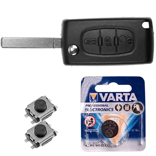 Repair Reparatur Satz Autoschlüssel Funk Fernbedienung Austausch Gehäuse mit 3 Tasten + VA2 Rohling + Batterie kompatibel mit Citroen C6 I Peugeot 307 I