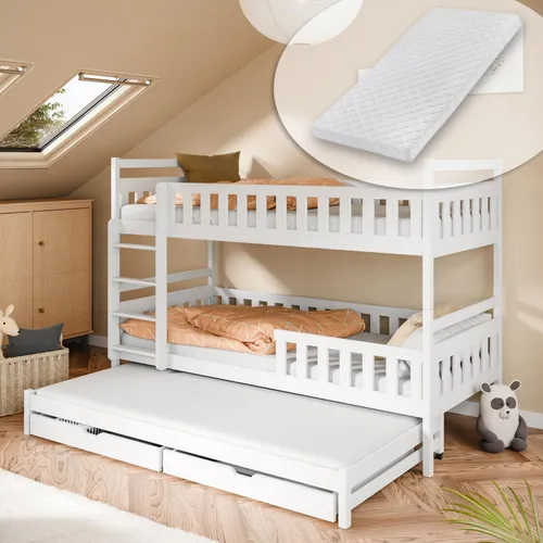 Kids Collective Etagenbett Hochbett 90x200 cm mit Ausziehbett und Schubladen - Praktisches Etagenbett für bis zu drei Kinder, umbaubar zu Einzelbetten. Mit sicherem Rausfallschutz und zwei Schubladen für zusätzlichen Stauraum. Ideal für platzsparende Lösungen im Kinderzimmer.