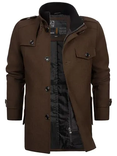 Indicode Herren Brandon Kurzmantel mit Stehkragen | Wollmantel für Herren in Dk Brown Mix, XL - Leicht wattierter Herrenmantel mit modernem Stehkragen und praktischen Taschen. Ideal für den Alltag, bietet er Stil und Funktionalität. Hochwertige Verarbeitung und Regular Fit für optimalen Tragekomfort.