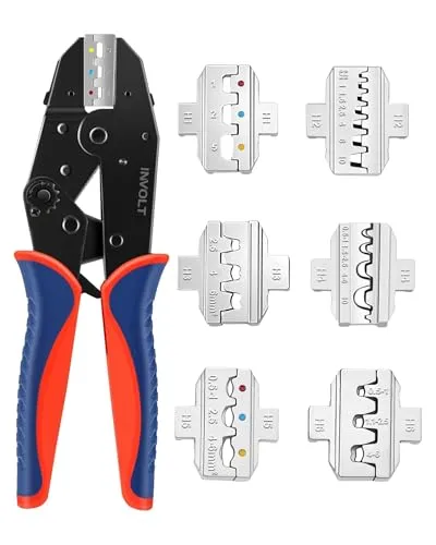 INVOLT Crimpzangen-Set mit 6 Wechselbacken für 0,25-10 mm², Crimpwerkzeug für Kabelschuhe, Flachsteckhülsen, Aderendhülsen, Solarkabel