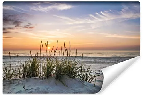 Muralo Selbstklebende Vlies Fototapete MEER Strand Dünen Sand Sonnenuntergang Natur Landschaft 3D Wanddekoration für Schlafzimmer Wohnzimmer Büro Br. 300cm x Hö. 210cm