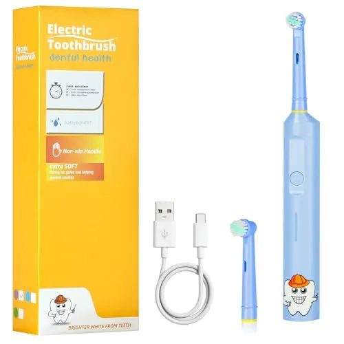 Vicloon Elektrische Zahnbürste für Kinder, Electric Toothbrush ab 5 Jahren, inkl. 2 Aufsteckbürste, Wasserdicht IPX7, Reise-Etui und 3 Putzmodi für Zahnpflege (Blau)