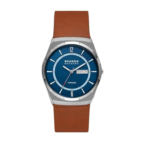 Skagen Herrenuhr Melbye Titanium Quarz - Elegante Armbanduhr für Herren mit 40 mm Titangehäuse, 3-Zeiger Quarzwerk und Day-Date-Funktion. Wasserdicht bis 50 m, ideal für den Alltag und besondere Anlässe.