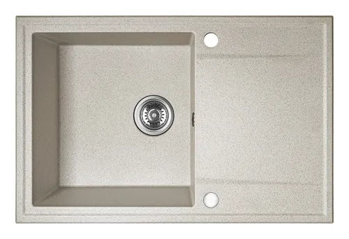 Granitspüle 1-Becken HUNTER in Beige 67x44 mit Siphon - Moderne Granitspüle in Beige, hitzeresistent und mit elegantem mattem Finish. Ideal für Ihre Küche, inklusive Siphon und einfachem Einbau.