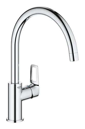 GROHE BauLoop, Küchenarmatur, 360° schwenkbar, hoher Auslauf, Hochdruck | Wasserhahn für die Küche, Durchflussbegrenzer, werkzeugfreie Spülbecken-Montage (chrom, 31368001)