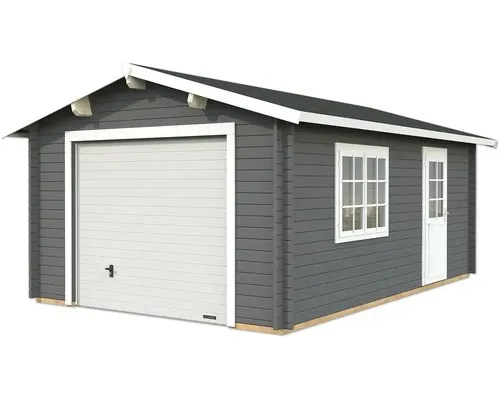 Einzelgarage Palmako Roger 19 m² mit Sektionaltor - Stilvolle Einzelgarage mit Satteldach, ideal für den Schutz Ihres Fahrzeugs. Robuste Holzbauweise und moderne Farbkombination in dunkelgrau-weiß. Perfekt für Gartenhäuschen & Gartenbauten.