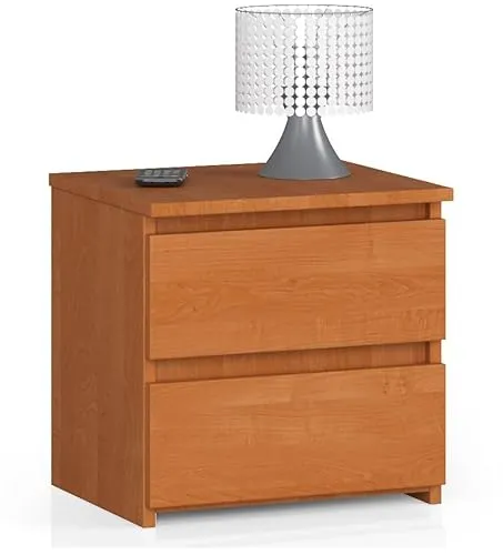 AKORD Nachttisch CL2 40 cm | 2 Schubladen | Nachttisch mit Schublade | Nachtkommode, Nachtkästchen | Schlafzimmer Schrank | B40 x H40 x T35 cm | Gewicht 10,60 kg | Erle/Erle