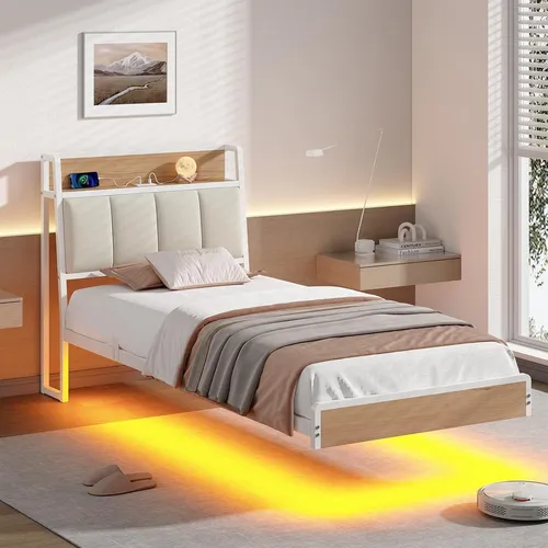 KIMENICH Polsterbett 90x200cm mit USB und LED-Beleuchtung