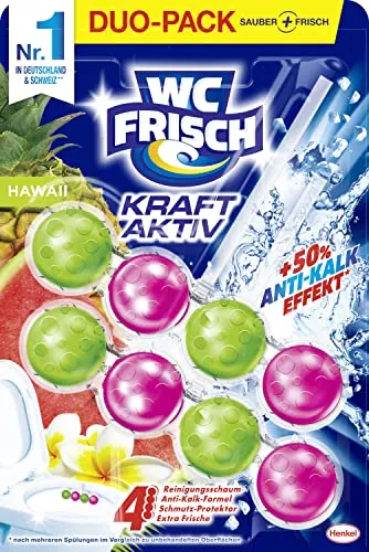 WC FRISCH Kraft Aktiv Duftspüler Hawaii (2*50 g), WC Reiniger für Reinigung bei jeder Spülung, Duftsteine für langanhaltend frischen Duft, + 50 % Anti-Kalk Effekt*