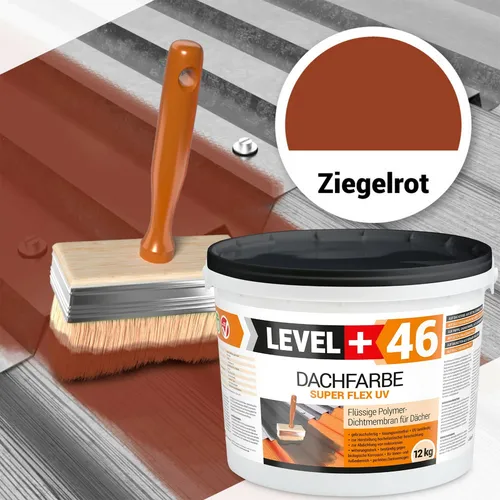 Dachfarbe 12kg - Flexible Dachbeschichtung in Ziegelrot - Industrielle Farben, elastische, lösungsmittelfreie Dachfarbe zur Abdichtung von Mikrorissen, frost- und uv-beständig, ideal für verschiedene Untergründe.