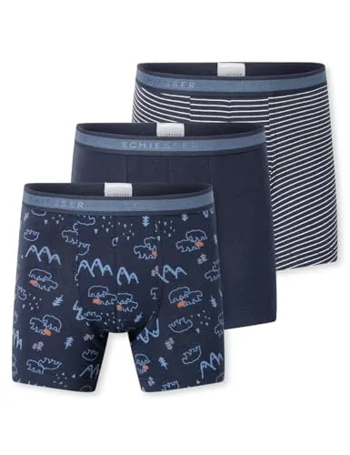 Schiesser Jungen 3 Pack Unterwäsche Boxershorts - Boxershorts für Jungen aus 95/5 Organic Bio Baumwolle, mit sportlichem Webgummibund für hohen Tragekomfort und drei verschiedenen Designs.