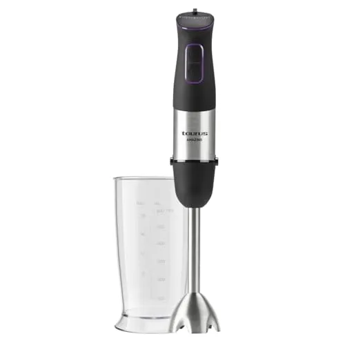 Taurus Stabmixer 1000W | 20 Geschwindigkeitsstufen | Turbo-Funktion | 4 Edelstahlklingen | ergonomisches Soft-Touch-Design | Spritzschutz | Zubehör | Edelstahl | elektrisch |Kunststoff, silber/schwarz